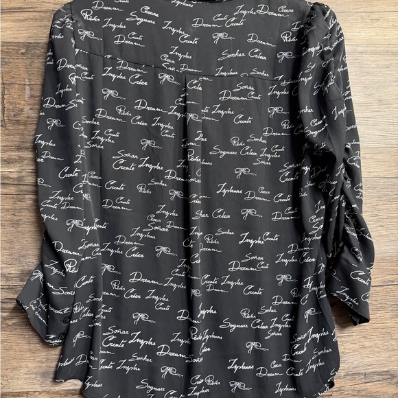 White House Black Market Black Script Blouse AS IS - Picture 2 of 9